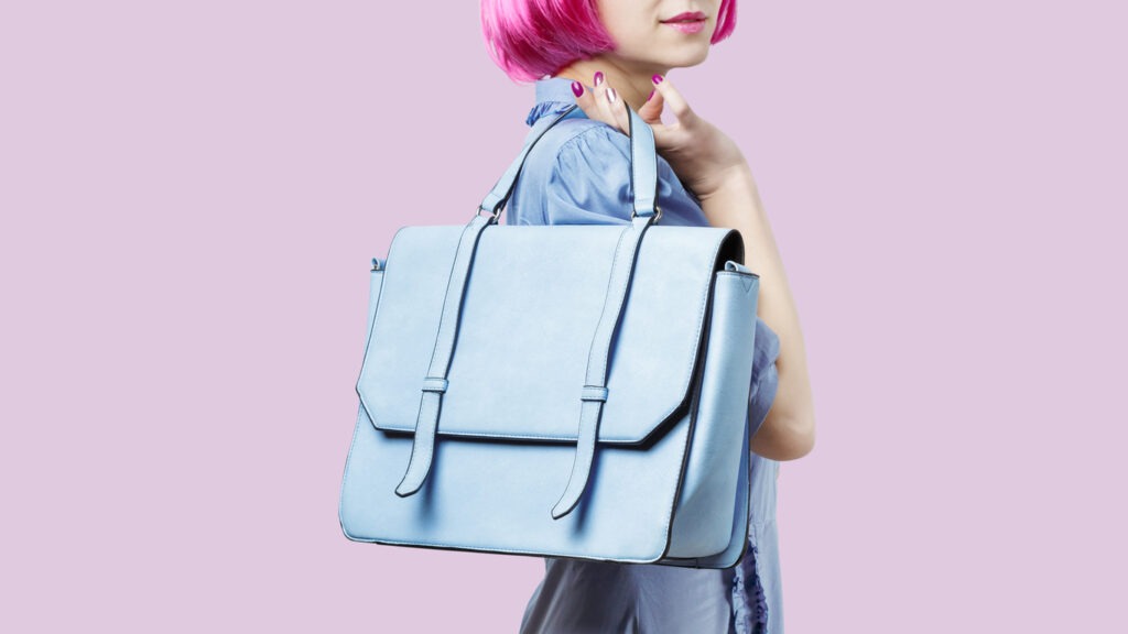 leather, fashion, purse, bag, pastel-colored, clothing, monochrome, dress, messenger bag, portrait, blue, color image
